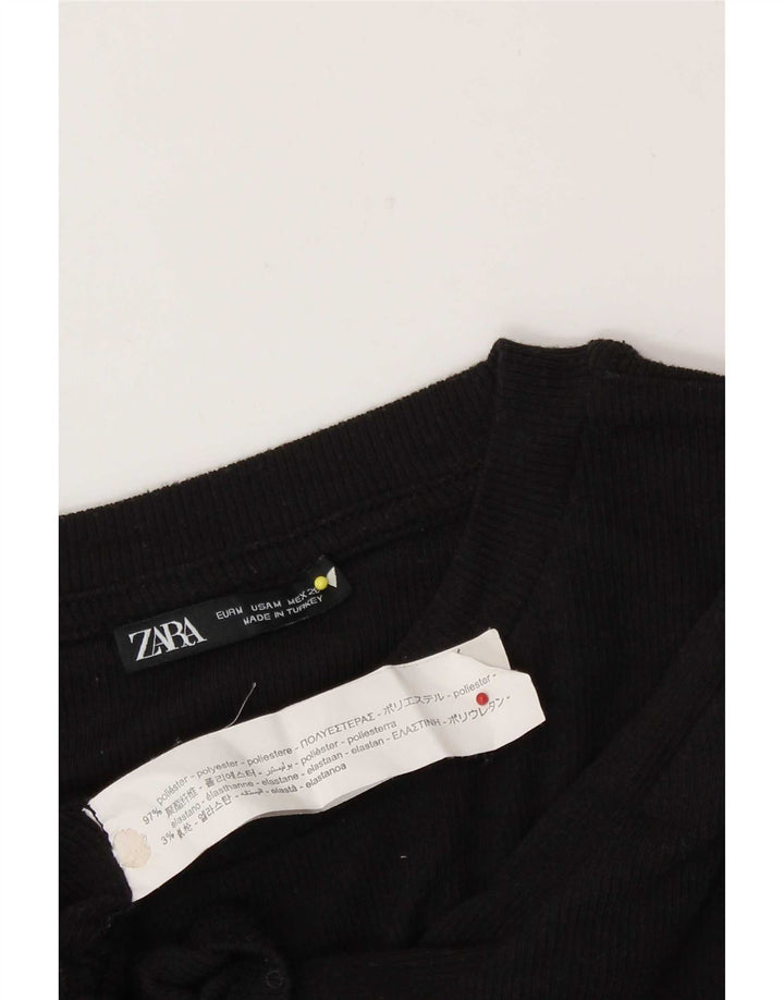 Zara Damen Crop Bluse Top UK 12 Medium Schwarz Polyester