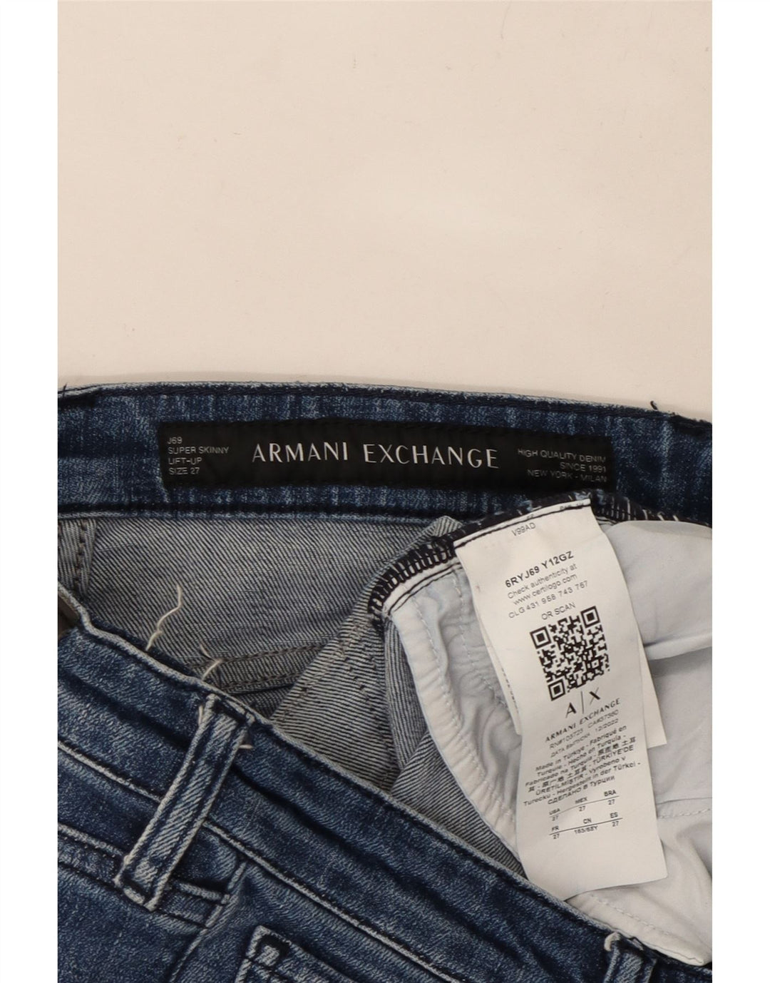 ARMANI EXCHANGE Damen Lift-Up Super Skinny Jeans W27 L30 Blaue Baumwolle