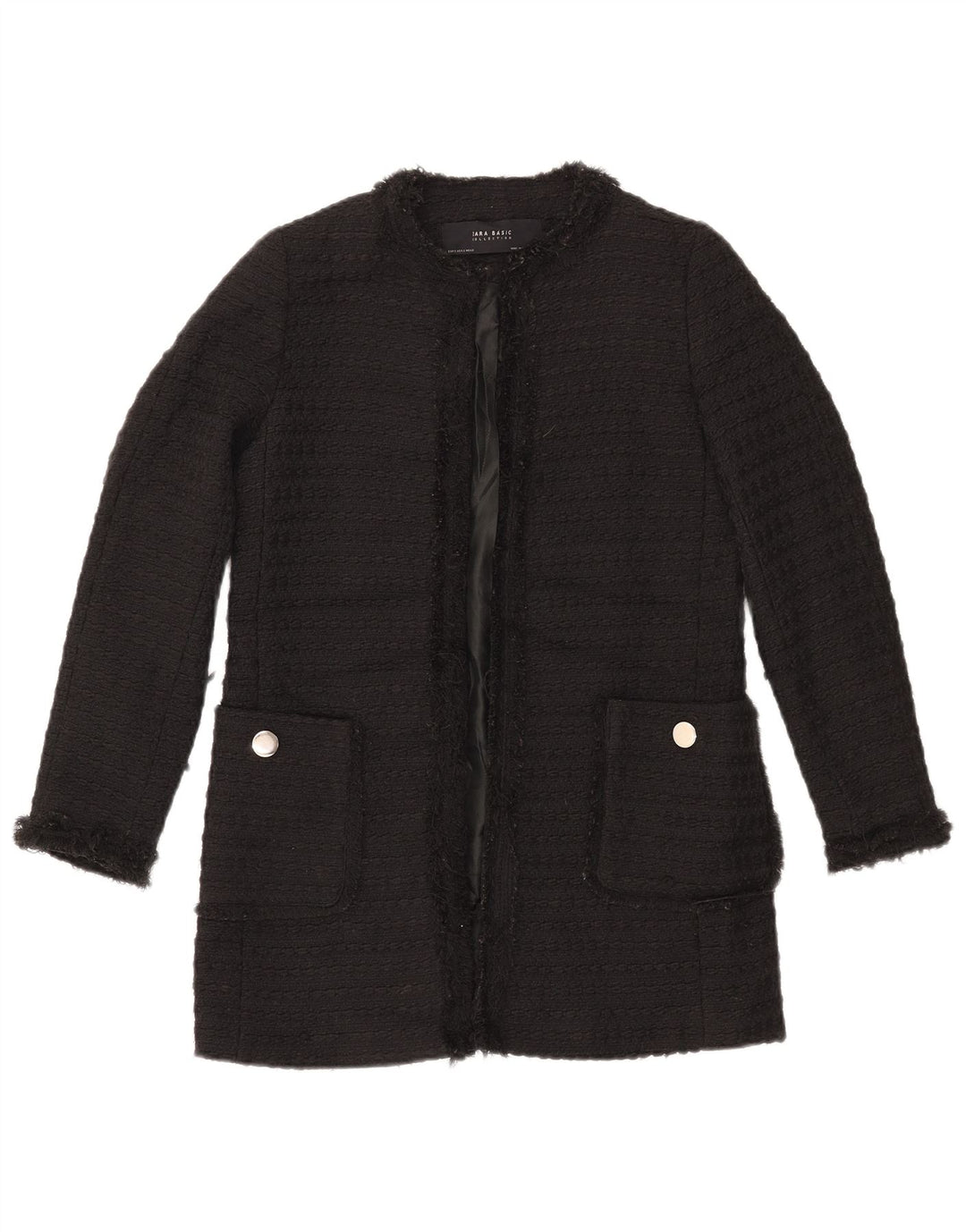 ZARA Damen Longline Open Blazer Jacke UK 10 Small Schwarz Polyester