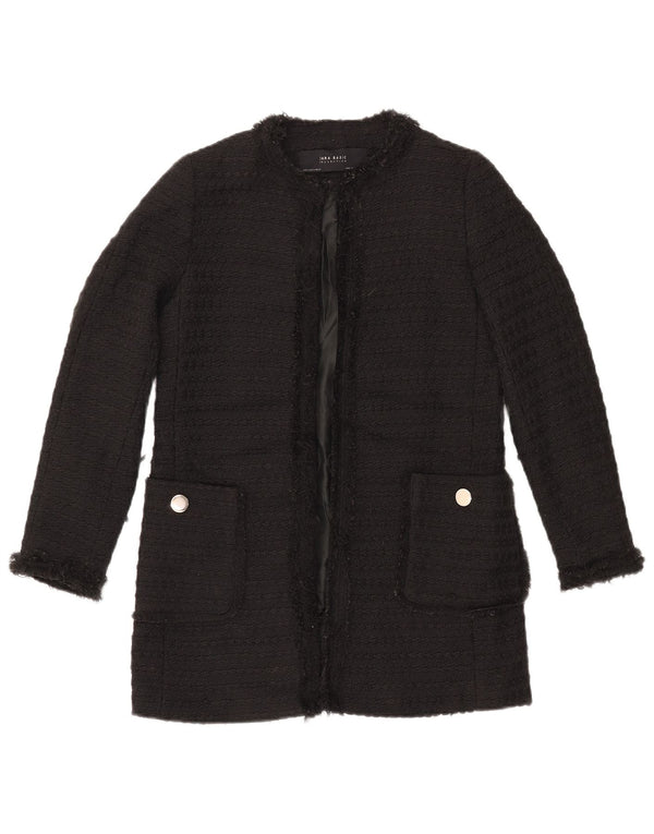 ZARA Damen Longline Open Blazer Jacke UK 10 Small Schwarz Polyester