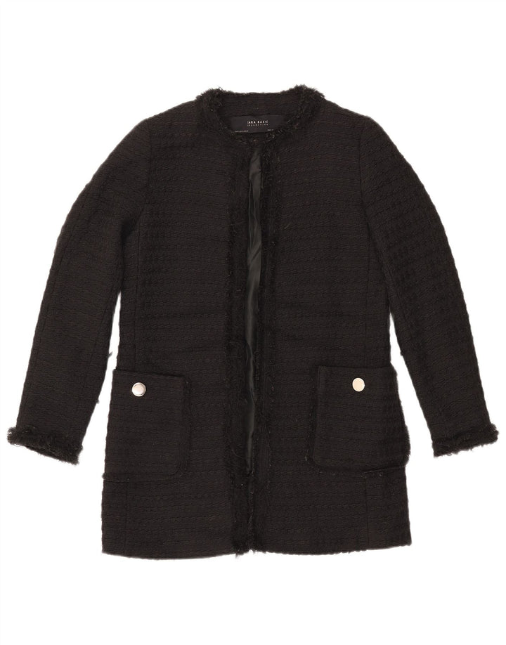 ZARA Damen Longline Open Blazer Jacke UK 10 Small Schwarz Polyester