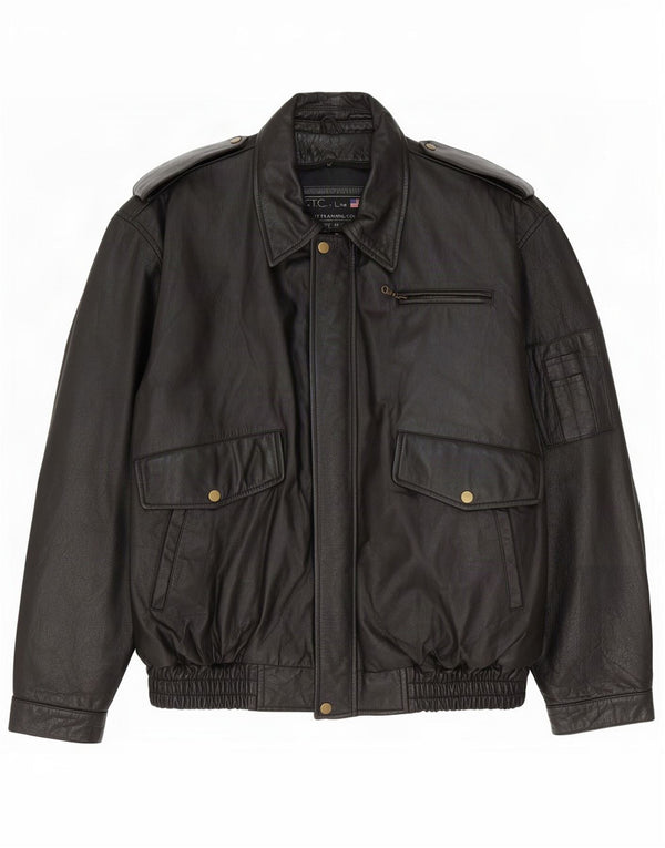 Vintage Herren Militärlederjacke UK 42 XL Schwarz