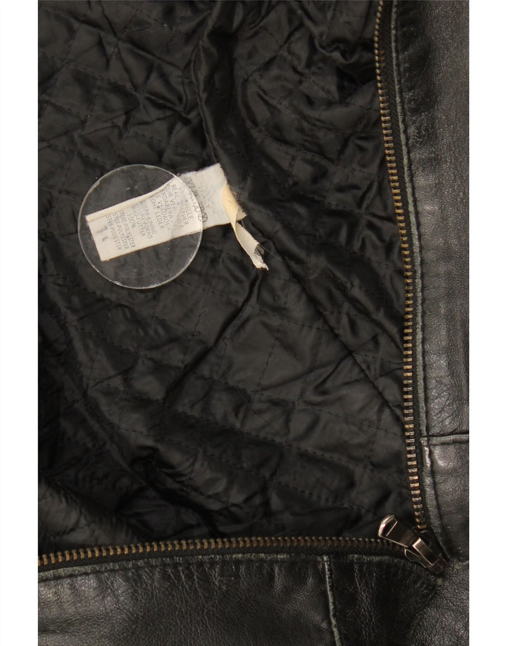 Vintage Damen Leder Bikerjacke UK 12 Mittelschwarzes Leder