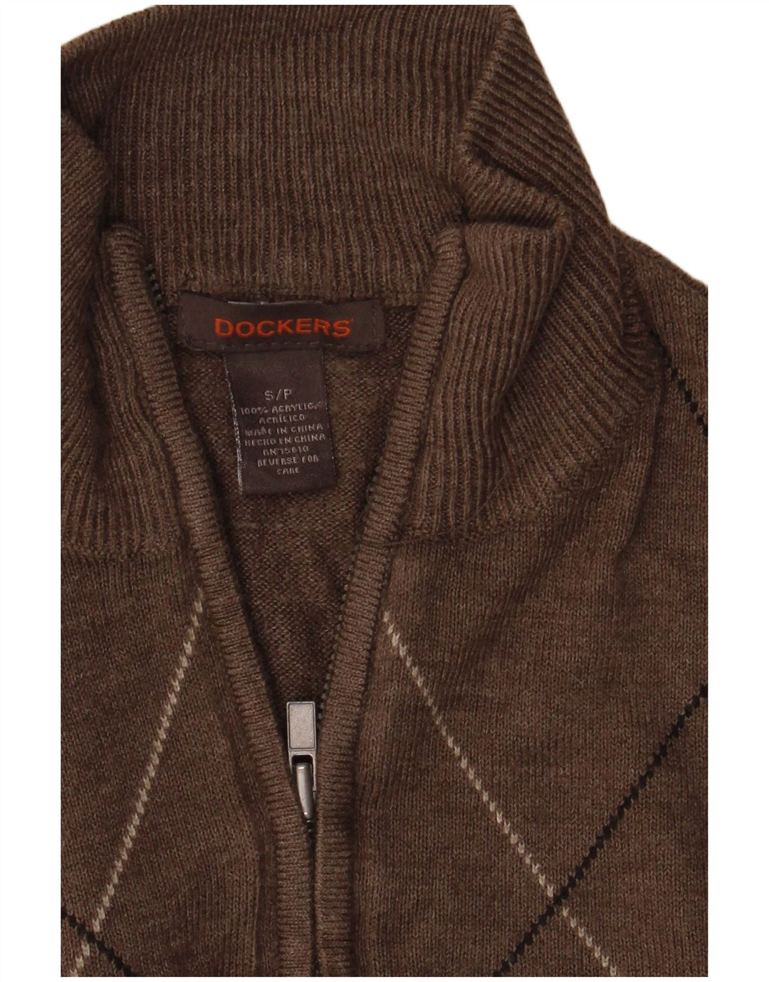 Dockers Herren-Pullover mit Reißverschluss am Hals, klein, braun, Argyle/Diamant-Acryl