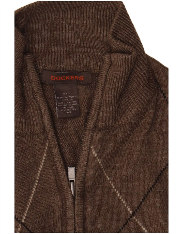 Dockers Herren-Pullover mit Reißverschluss am Hals, klein, braun, Argyle/Diamant-Acryl