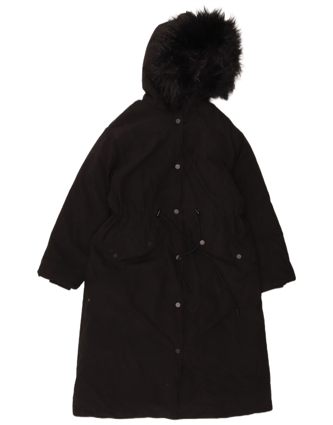 ZARA Damen-Übergroßer Mantel mit Kapuze, UK 6, XS, schwarzes Nylon