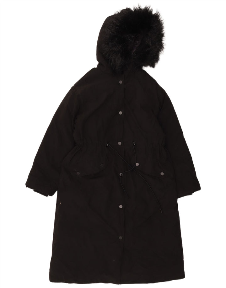 ZARA Damen-Übergroßer Mantel mit Kapuze, UK 6, XS, schwarzes Nylon