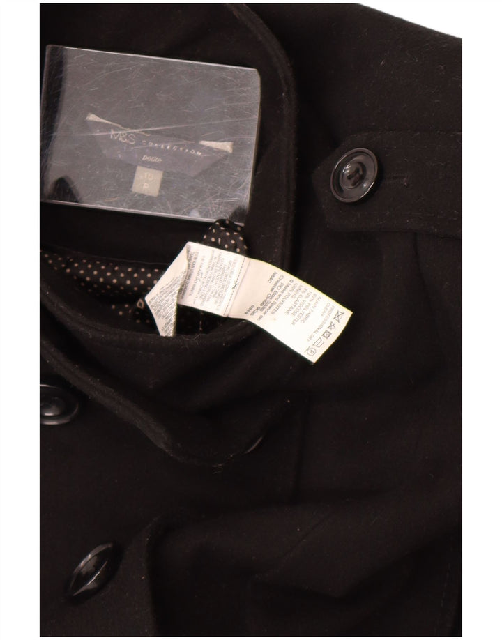 Marks & Spencer Womens Petite Pea Coat UK 10 Small Schwarz Polyester