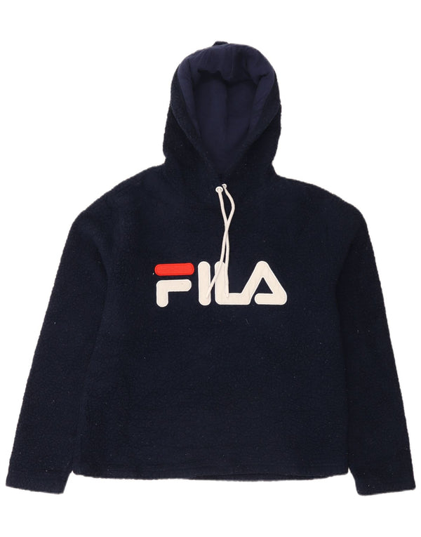 Fila Damen-Fleece-Grafik-Hoodie-Pullover UK 14 Medium Marineblau Polyester