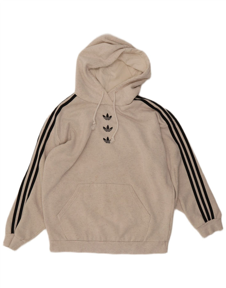 ADIDAS Damen Kapuzenpullover UK 12 Mittelgraue Baumwolle