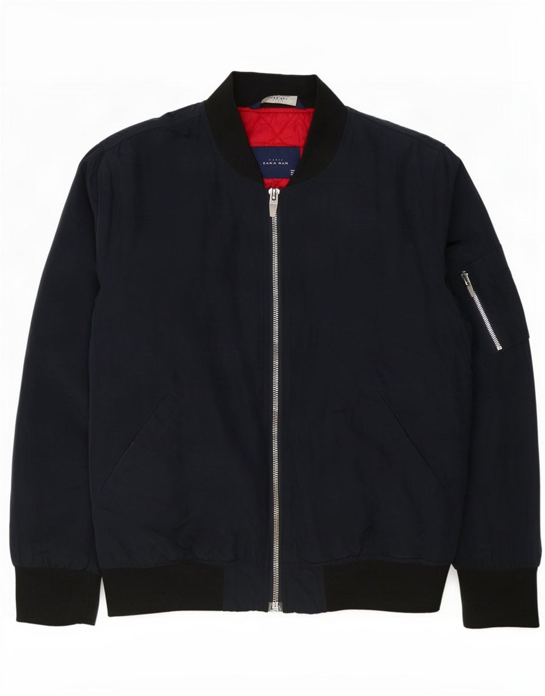 Zara Herren Bomberjacke UK 40 Large Marineblau Colourblock Polyester