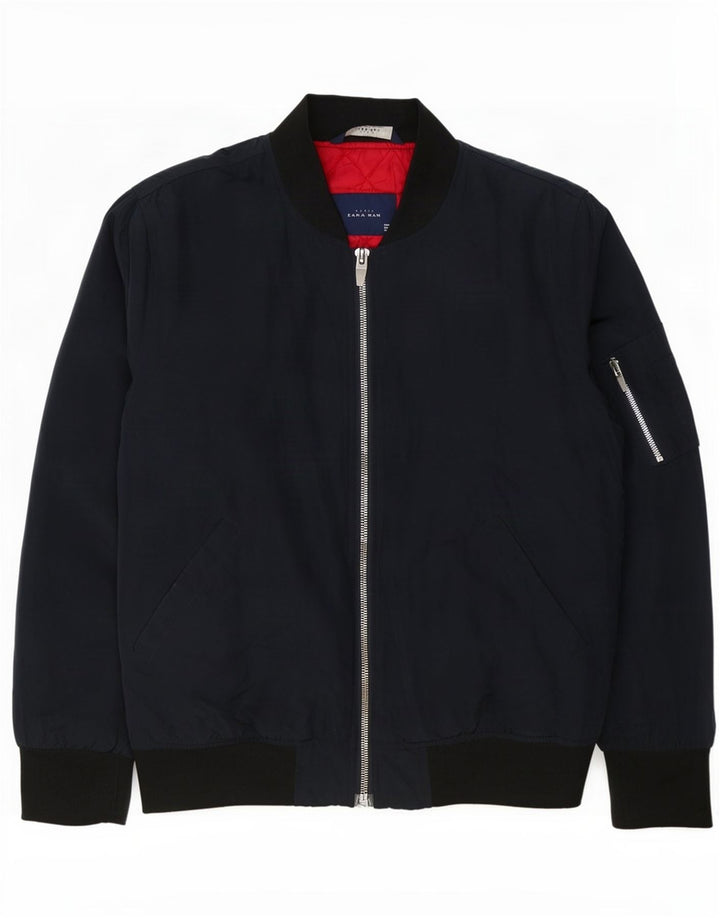 Zara Herren Bomberjacke UK 40 Large Marineblau Colourblock Polyester
