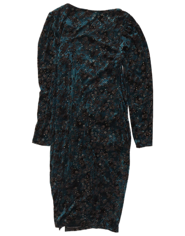 Monsoon Damen-Etuikleid mit langen Ärmeln, UK 12, Mittelblau mit Tiermuster