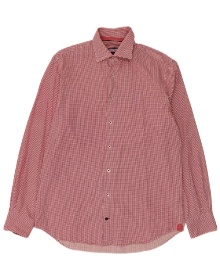 Maßgeschneidertes Herrenhemd von Tommy Hilfiger, Größe 39 15 1/2 Mittelroter Hahnentrittmuster