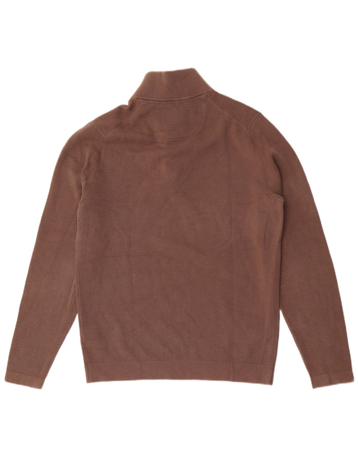 Massimo Dutti Herren-Pullover mit Reißverschluss am Hals, große braune Baumwolle