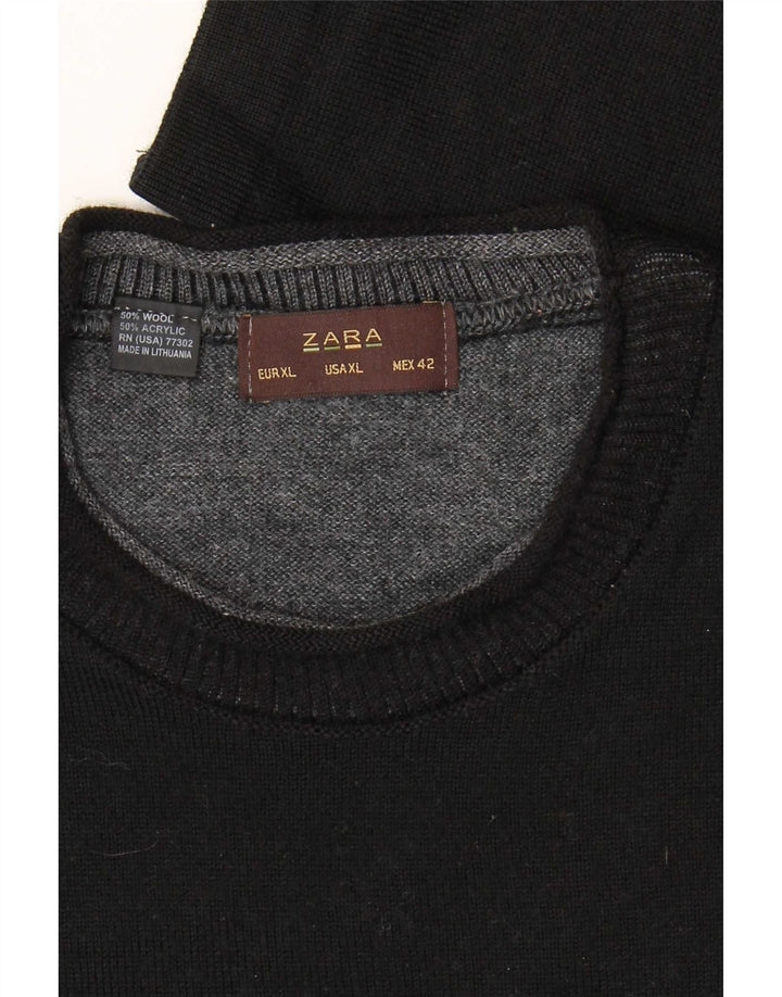 Zara Herren-Pullover mit Rundhalsausschnitt, XL, schwarze Wolle