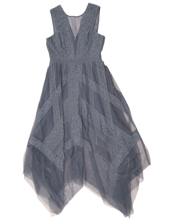 BCBGMAXAZRIA Damen Asymmetrisches Kleid UK 10 Small Grau Geometrisch Bohemian