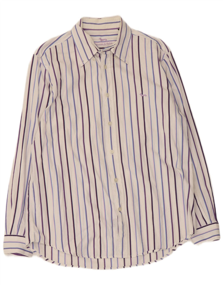Harmont & Blaine Herrenhemd XL, weiße Nadelstreifen-Baumwolle
