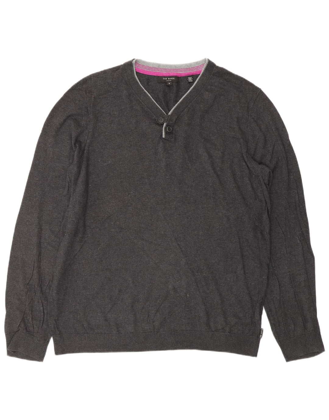 TED BAKER Herren-Pullover mit V-Ausschnitt, Größe 4, große graue Baumwolle