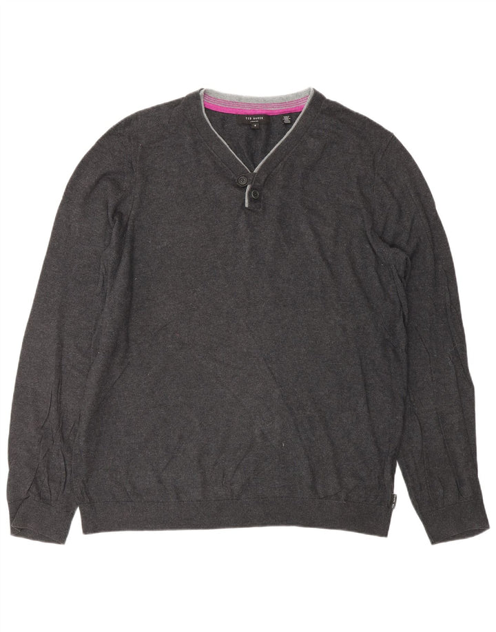 TED BAKER Herren-Pullover mit V-Ausschnitt, Größe 4, große graue Baumwolle