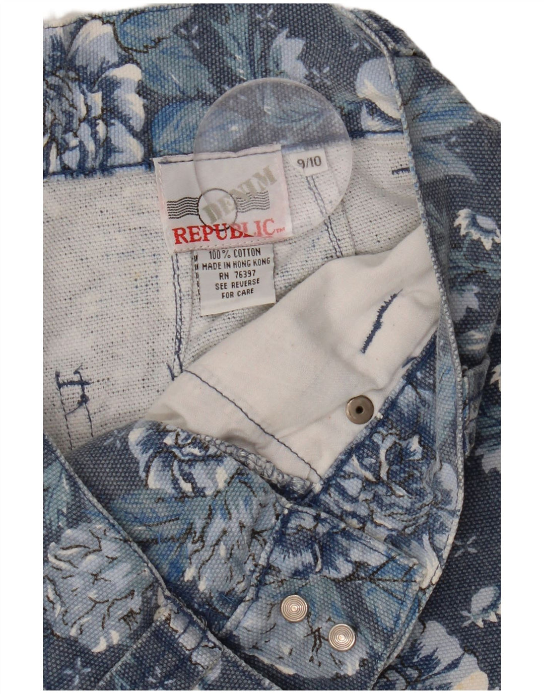 VINTAGE Jeansshorts für Mädchen mit hoher Taille, 9–10 Jahre, W26, Marineblau mit Blumenmuster