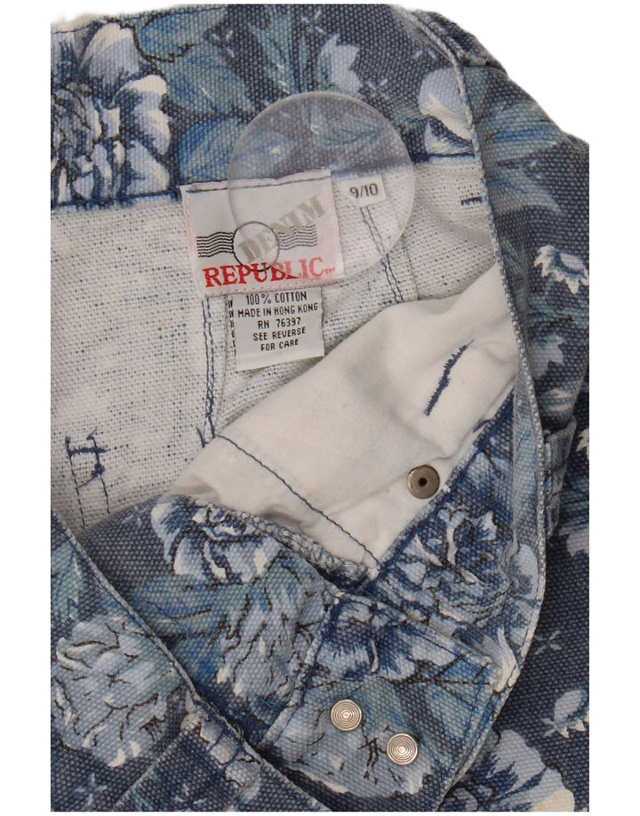 VINTAGE Jeansshorts für Mädchen mit hoher Taille, 9–10 Jahre, W26, Marineblau mit Blumenmuster