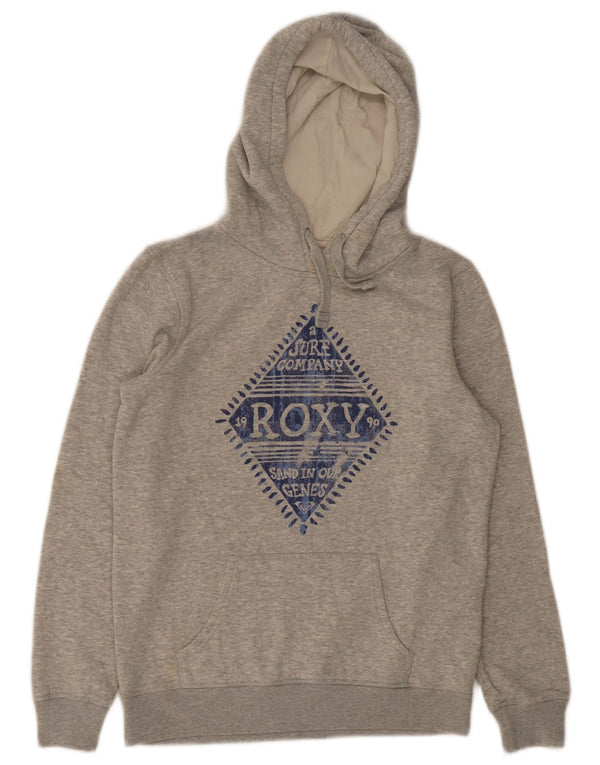 Roxy Womens Graphic Hoodie Pullover UK 12 Mittelgrau gefleckte Baumwolle