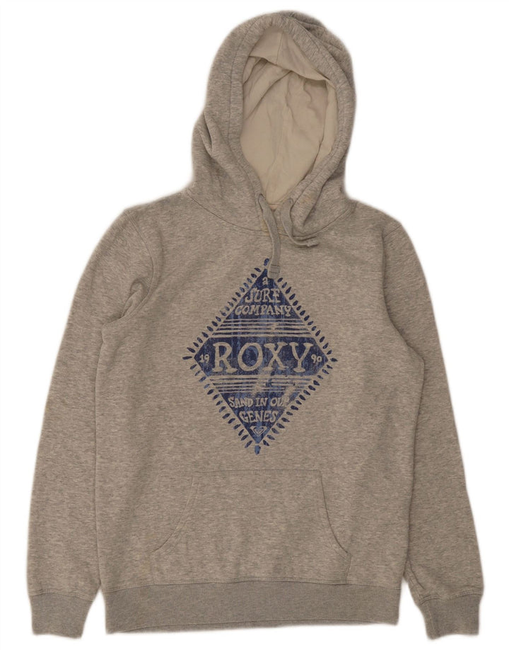 Roxy Womens Graphic Hoodie Pullover UK 12 Mittelgrau gefleckte Baumwolle