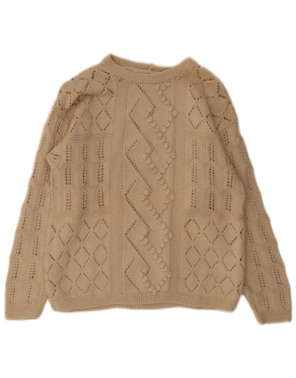 Vintage Damen Pullover mit U-Boot-Ausschnitt, UK 14, Mittelbeige