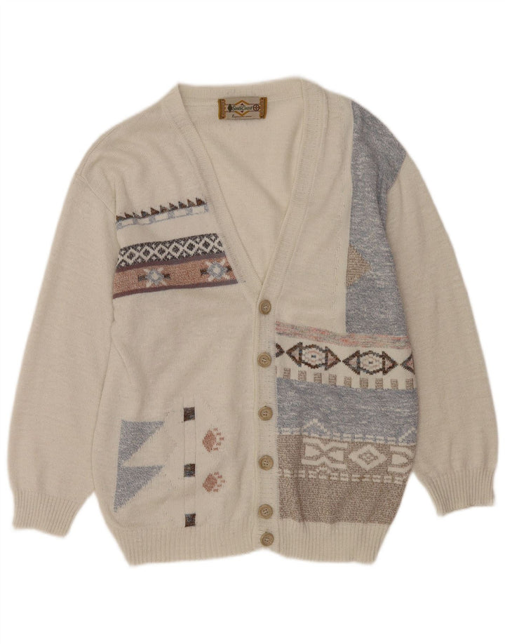 South Coast Herren-Strickjacke, Größe L, Weiß, Fair Isle