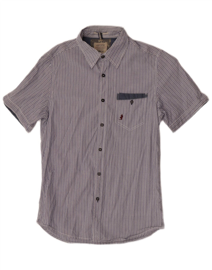 Marlboro Classics Herren Kurzarmhemd Mittelblau gestreift