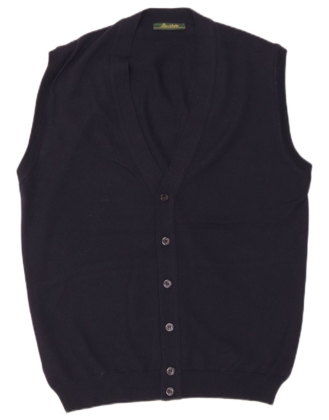 MAGLIA CLUB Ärmelloser Herren-Cardigan-Pullover IT 48 Mittelmarineblaue Wolle