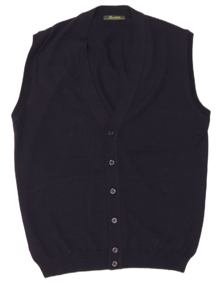 MAGLIA CLUB Ärmelloser Herren-Cardigan-Pullover IT 48 Mittelmarineblaue Wolle