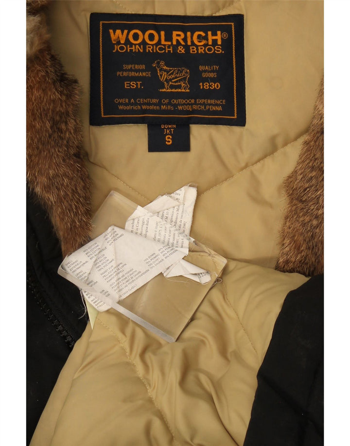Woolrich Herren-Mantel mit Kapuze, gepolstert, Größe 36, Größe S, Schwarz, Baumwolle