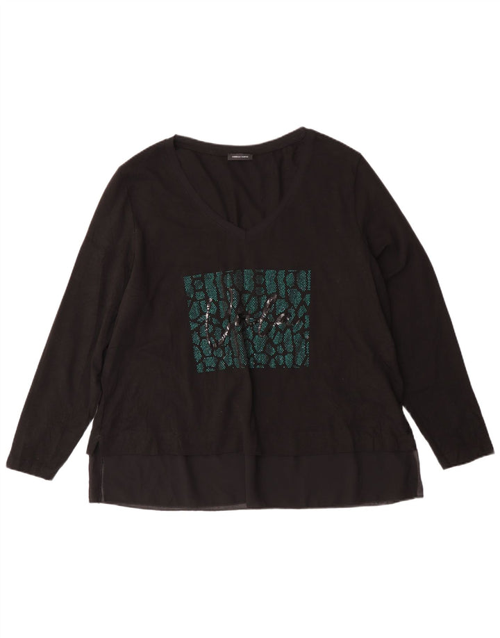 Fiorella Rubino Womens Graphic Top Langarm UK 14 Mittelschwarze Baumwolle