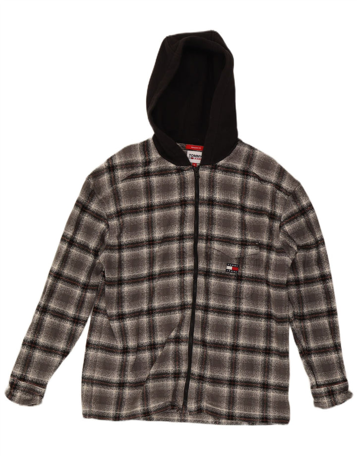Tommy Hilfiger Herren-Flanellhemd mit Kapuze, mittelgrau, kariert, Baumwolle