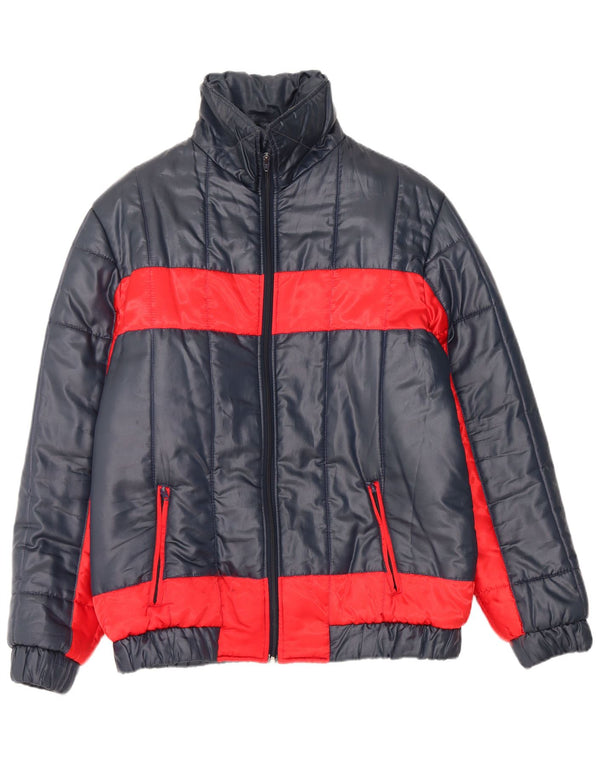 Vintage gepolsterte Herrenjacke mit Kapuze, EU 56 3XL, Marineblau, Colourblock-Nylon