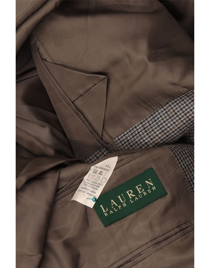 Ralph Lauren Herren-Blazer mit 2 Knöpfen, Gr. 42, groß, graue Hahnentritt-Seide