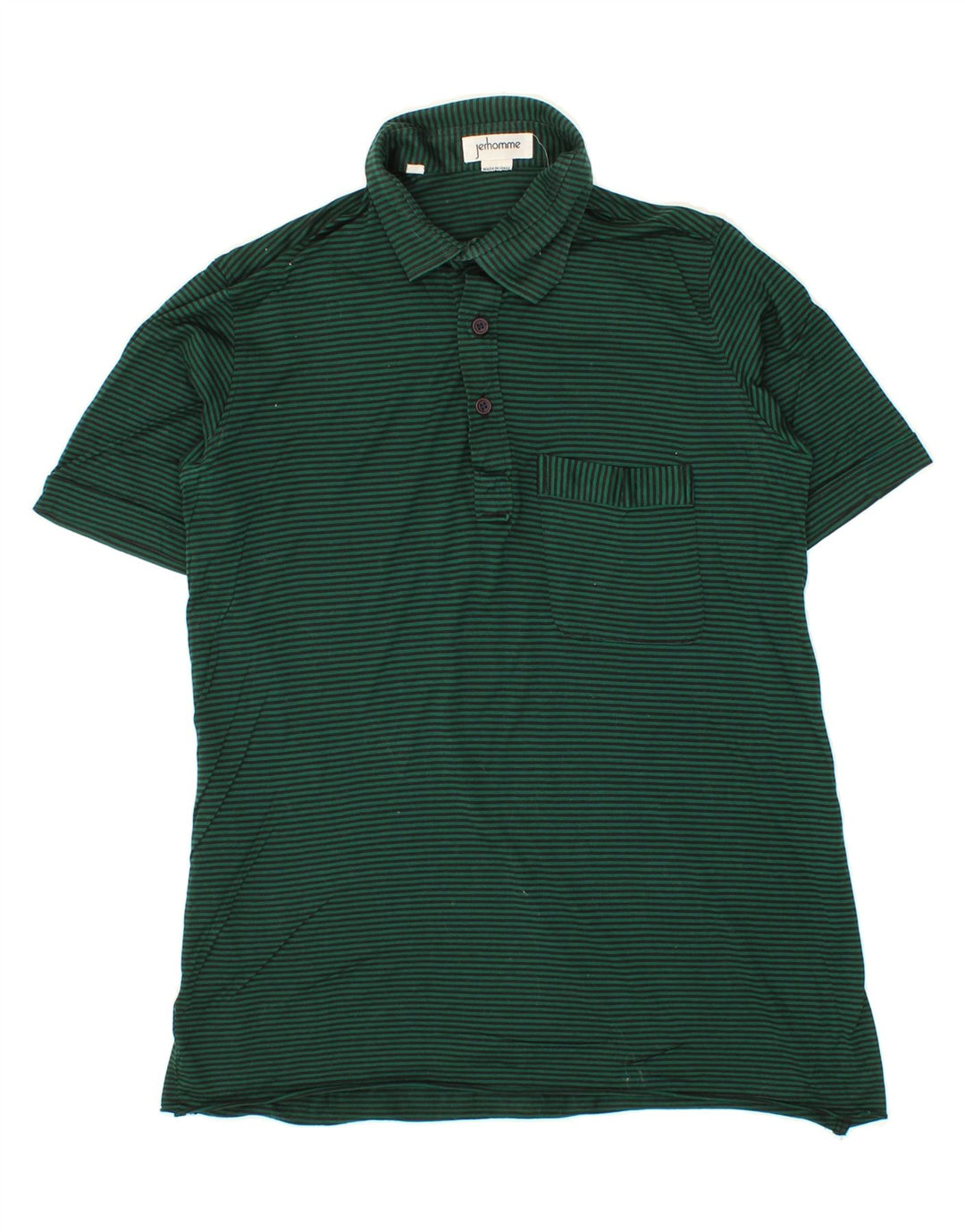 VINTAGE Mens Polo Shirt Small Green Striped Polyester Vintage Vintage and Second-Hand Vintage from Messina Hembry 