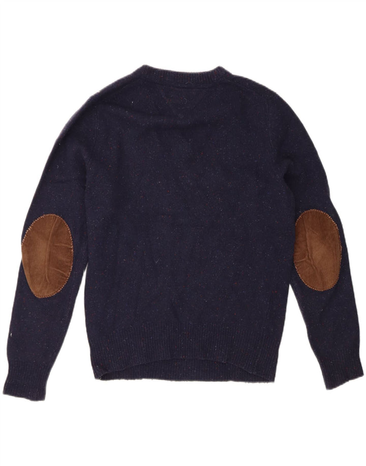 TOMMY HILFIGER Mens V-Neck Jumper Sweater Large Navy Blue Lambswool