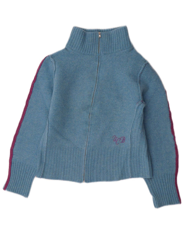 Benetton Mädchen-Cardigan-Pullover, 11–12 Jahre, mittelblaue Colourblock-Wolle