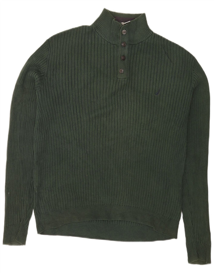 Nautica Herren-Pullover mit Knopfkragen, groß, grüne Baumwolle