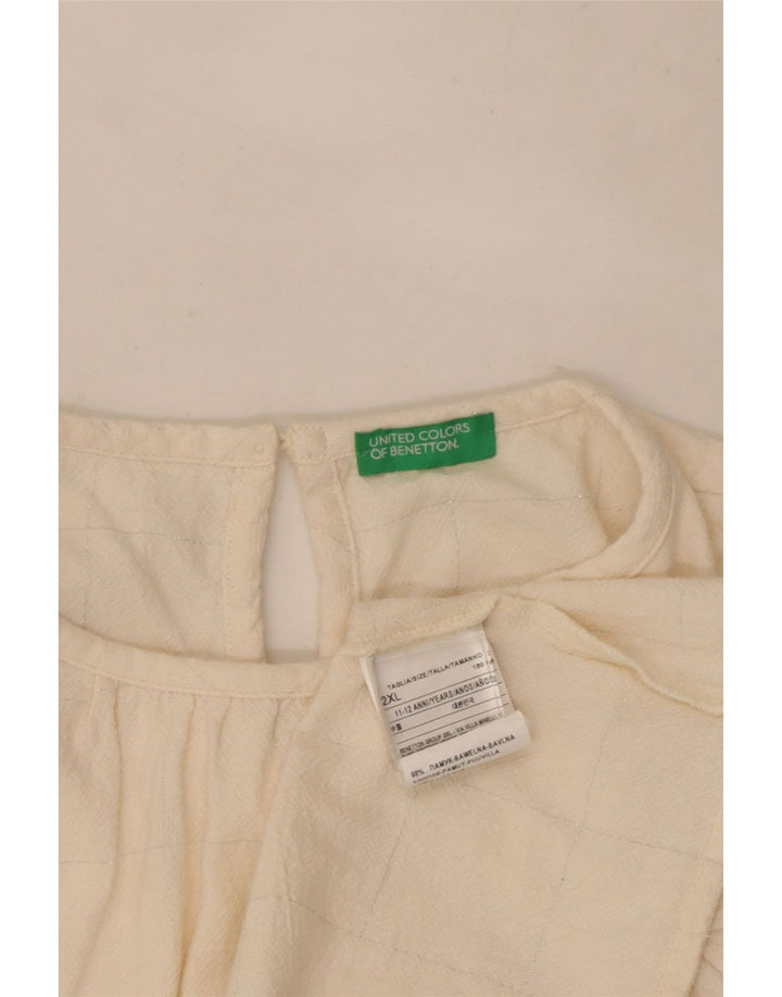 Benetton Mädchen-Blusenoberteil mit Rüschen vorne, 11–12 Jahre, 2XL, gebrochenes Weiß, kariert