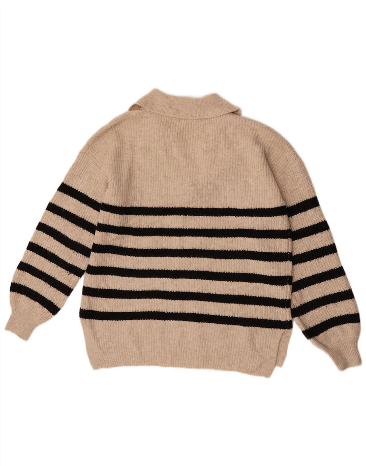 Marks & Spencer Damen-Pullover mit Polokragen, UK 14, Mittelbeige gestreift