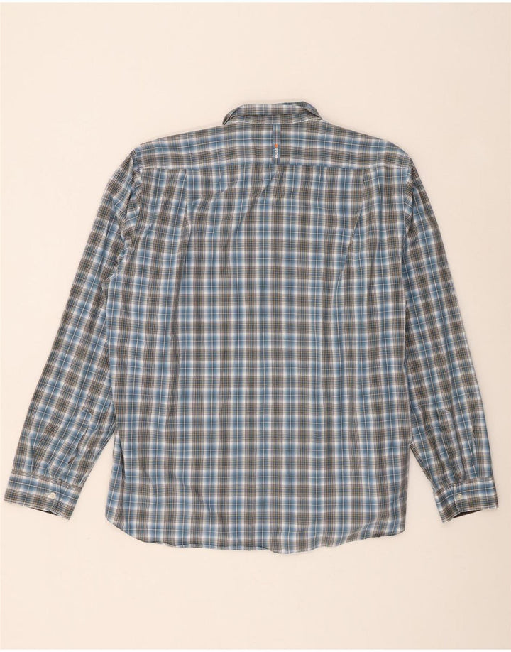 Hugo Boss Herrenhemd 2XL blau kariert Baumwolle