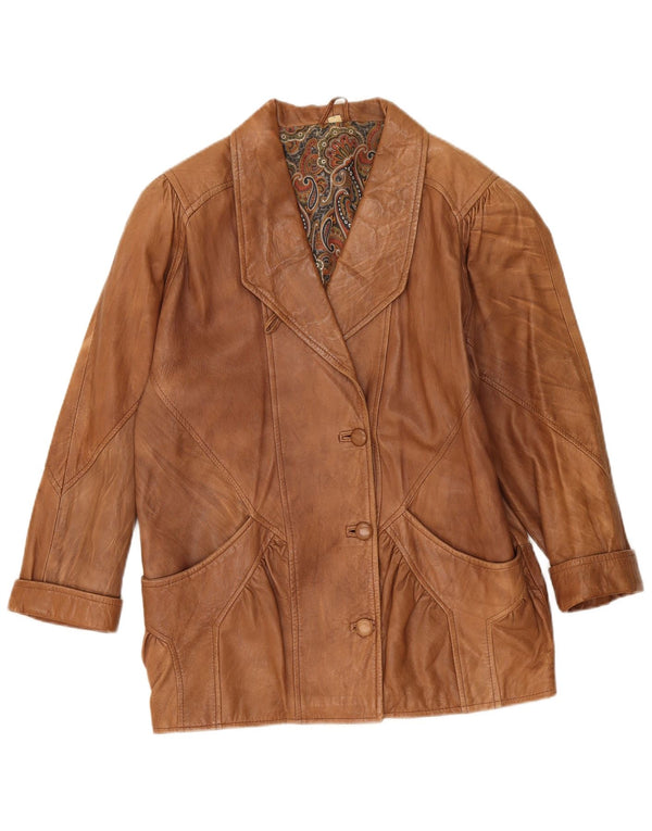 Vintage Damen Übergroße Lederjacke UK 10 Small Beige