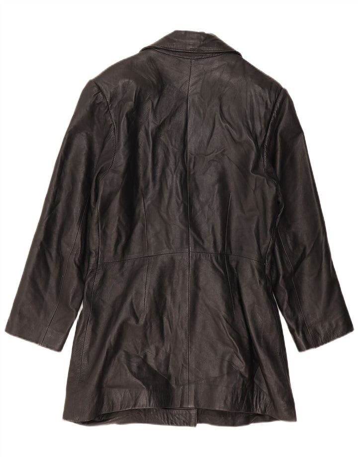 VINTAGE Damen Ledermantel UK 14 Großes schwarzes Leder