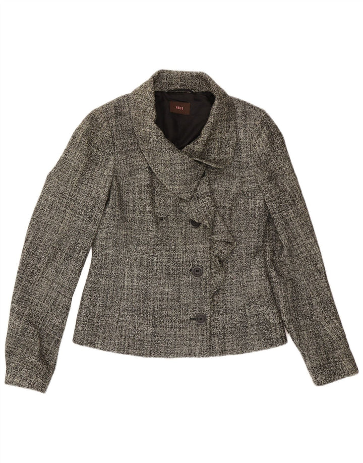 Reiss Damen-Blazer mit 4 Knöpfen, UK 10, kleine graue Wolle