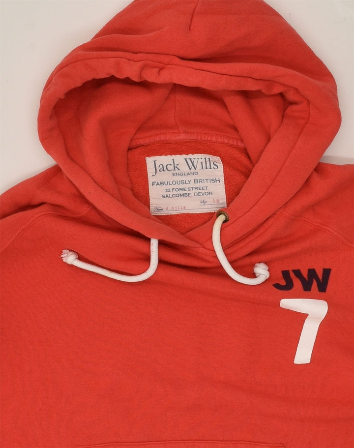 JACK WILLS Womens Graphic Hoodie Jumper UK 10 Small Red Cotton | Vintage Jack Wills | Thrift | Second-Hand Jack Wills | Used Clothing | Messina Hembry 