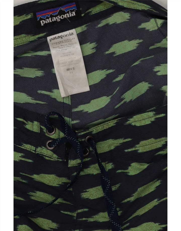 Patagonia Herren-Badeshorts mit abstraktem Muster, groß, marineblaues Polyester